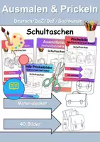 Vorschau - Arbeitsblätter - Ausmalbilder & Prickelbilder PAKET Thema Schultaschen - Grundschule - Bastelvorlagen - Deckblatt