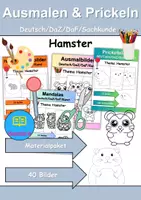 Vorschau - Arbeitsblätter - Ausmalbilder & Prickelbilder PAKET Thema Hamster - Grundschule - Bastelvorlagen - Deckblatt