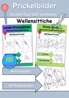 Vorschau - Arbeitsblätter - Prickelbilder / Fensterbilder PAKET Thema Wellensittiche - Grundschule - Bastelvorlagen - Deckblatt
