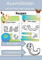 Vorschau - Mal- und Bastelvorlagen - Ausmalbilder & Mandalas PAKET Thema Raupen - Grundschule - Bastelvorlagen - Deckblatt