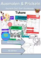 Vorschau - Mal- und Bastelvorlagen - Ausmalbilder & Prickelbilder PAKET Thema Tukane - Grundschule - Bastelvorlagen - Deckblatt