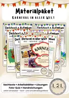 Vorschau - Arbeitsblätter - Materialpaket - Karneval in aller Welt - Fasching weltweit - Leseverständnis - Lesekompetenz stärken - Sachtexte und Arbeitsblätter (mit Lösungen, Schilder und Handreichung) - Quiz als Präsentation / Tafelbild - Deckblatt