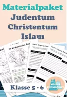 Vorschau - Arbeitsblätter - Materialpaket: Religion Vergleich Judentum Christentum Islam / Klasse 5,6,7 - Deckblatt