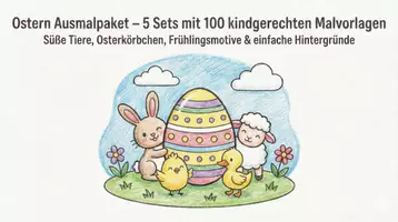 Vorschau - Mal- und Bastelvorlagen - XXL SPARPAKET: 100 Oster-Ausmalbilder (Ostereier, Hasen, Küken & mehr) – Kreativ-Bundle - Deckblatt