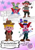 Vorschau - Mal- und Bastelvorlagen - Karneval/Fasching: Ganzkörper-Fensterbilder (Clown, Pirat, Cowboy) - Deckblatt