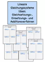 Vorschau - Arbeitsblätter - Materialpaket Lineare Gleichungssysteme Übung (Einsetzungsverfahren, Gleichsetzungsverfahren, Additionsverfahren) - Deckblatt