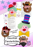 Vorschau - Mal- und Bastelvorlagen - Materialpaket Bastelvorlagen Karneval (Cowboy, Pirat, Clown) - Deckblatt