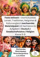 Vorschau - Arbeitsblätter - Feste weltweit – interkulturelles Lernen, Traditionen, Religionen & Kulturvergleich (wachsendes Materialpaket mit Sachtexten & Aufgaben) | Deutsch / Gesellschaftslehre / Religion Klasse 5–9 - Deckblatt