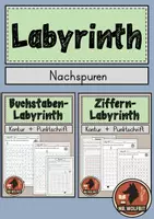 Vorschau - Stationenlernen - Materialpaket, Buchstaben und Ziffern suchen, Nachspuren, Labyrinth - Deckblatt