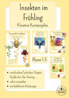 Vorschau - Arbeitsblätter - Insekten im Frühling basteln - 4 fertige Kunstprojekte - Kunst Klasse 1, 2 und 3 - Deckblatt