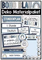 Vorschau - Mal- und Bastelvorlagen - Klassenzimmer Deko Boho Blau | Materialpaket | Start ins neue Schuljahr - Deckblatt