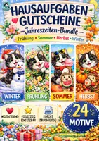Vorschau - Anderer Materialtyp - Hausaufgabengutscheine Grundschule – Bundle (Frühling, Sommer, Herbst, Winter) | 24 Motive - Deckblatt