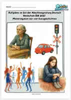 Vorschau - Arbeitsblätter - Materialpaket „Kurzgeschichten analysieren“ Texte: „Rückkehr“ (Botho Strauß), „Party“ (Zoë Jenny), „An manchen Tagen“ (Nadja Einzmann), „Fahrerflucht“ (Josef Reding) im Stil der Realschulabschlussprüfung ab 2027 BW - Deckblatt