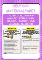 Vorschau - Arbeitsblätter - Materialpaket: Adjektivdeklination komplett: Regelwissen, Übungen, Tabellen und Lösungen Klasse 5&6 - Deckblatt