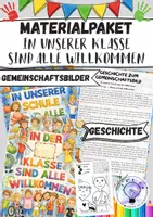Vorschau - Mal- und Bastelvorlagen - Materialpaket Gemeinschaftsbild Geschichte in unserer Klasse sind alle willkommen Kooperatives Poster - Deckblatt