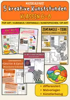 Vorschau - Unterrichtsreihen - Kunstunterricht Klasse 6-8 – Pop Art, Kubismus, Zentangle, Op Art & Kunstepochen - Deckblatt