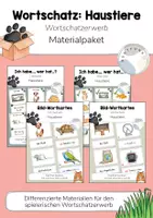 Vorschau - Spiele - Materialpaket / Bundle: Wortschatz-Training Haustiere - Wortschatzerwerb: Bild-Wortkarten, Ich habe, wer hat?, Lesespiel, Wortschatzspiel (DaZ/DaF) - Deckblatt
