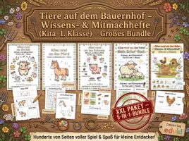 Vorschau - Arbeitsblätter - Paket Tiere auf dem Bauernhof – 5 Wissens- & Mitmachhefte (Kita–1. Klasse) - Deckblatt