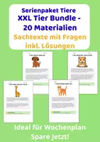 Vorschau - Stundenentwürfe - XXL Materialpaket Tiere (20 Materialien) | Sachtexte Klasse 3 mit Fragen & Lösungen - Deckblatt
