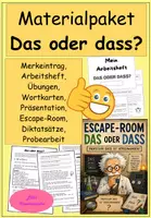 Vorschau - Stundenentwürfe - Materialpaket - das oder dass? (Merkeintrag, Übungen, Escape-Room, Probearbeit) - Deckblatt