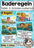 Vorschau - Spiele - Baderegeln – PAKET | Tafelmaterial + Schülerversion | 15 Bildkarten & Satzkarten | Belehrung - Deckblatt