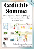 Vorschau - Arbeitsblätter - Gedichte: Sommer - Haiku, Rondell, Akrostichon, Elfchen, Placemat + fachspezifische Leistungen - Deckblatt