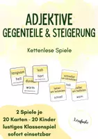 Vorschau - Stationenlernen - Materialpaket - Adjektive - Spiele - Gegenteile und Steigerung - Kettenlesen - Deckblatt