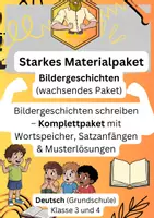 Vorschau - Arbeitsblätter - Bildergeschichten schreiben – Komplettpaket (wachsend) mit Wortspeicher, Satzanfängen & Musterlösungen | Deutsch Klasse 3/4 - Deckblatt