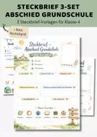 Vorschau - Arbeitsblätter - Steckbrief Abschluss Grundschule 3er Set | Abschied Klasse 4 | Erinnerung Schulzeit - Deckblatt