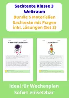 Vorschau - Stundenentwürfe - Sachtexte Klasse 3 –Weltraum Materialpaket (5 Materialien) | Arbeitsblätter mit Lösungen (Set 2) - Deckblatt
