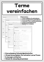 Vorschau - Arbeitsblätter - Materialpaket - Terme vereinfachen - Differenziert mit Lösungen - Deckblatt