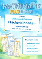 Vorschau - Arbeitsblätter - Paket Flächeneinheiten umrechnen | 4 Lernniveaus | Mathematik Ping Pong - Deckblatt