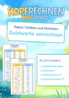 Vorschau - Arbeitsblätter - Paket Geldwerte umrechnen | 4 Lernniveaus | Training mit der Ping-Pong-Methode – Größen & Einheiten - Deckblatt