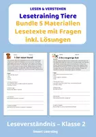 Vorschau - Stundenentwürfe - Lesetraining Tiere Materialpaket – Leseverständnis Klasse 2 | 5 Materialien mit Lösungen - Deckblatt