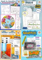 Vorschau - Stundenentwürfe - Kunstpaket Sek 1, Kunst Klasse 5, Kunst Klasse 6, Comic, Graffiti, Stadt im Rundbild, Sneacker zeichnen - Deckblatt