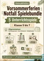 Vorschau - Spiele - Vorsommerferien Notfall Spielebundle Unterrichtsspiele Allgemeinwissen Klasse 5 bis 7 Vertretungsstunde - Deckblatt