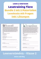 Vorschau - Stundenentwürfe - Lesetraining Tiere Materialpaket – Leseverständnis Klasse 2 | 5 Materialien mit Lösungen (Set 2) - Deckblatt