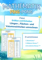 Vorschau - Arbeitsblätter - Paket Längen-, Flächen- und Volumeneinheiten umrechnen | 3 Lernniveaus | Mathematik Ping-Pong - Deckblatt