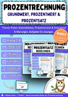 Vorschau - Stundenentwürfe - Prozentrechnung kompakt: Grundwert, Prozentwert & Prozentsatz berechnen – 2-fach differenziert mit Präsentationen & Interactive - Deckblatt