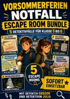 Vorschau - Spiele - Vorsommerferien Notfall Escape Room Bundle Klasse 5 bis 6 Detektivfälle Schule - Deckblatt