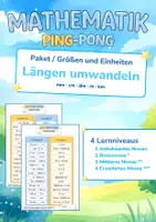 Vorschau - Arbeitsblätter - Paket Längen umwandeln | 4 Lernniveaus | Mathematik Ping-Pong Größen & Einheiten - Deckblatt