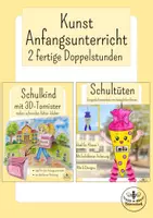 Vorschau - Mal- und Bastelvorlagen - Materialpaket Einschulung - Kunst Klasse 1 - Kunst Anfangsunterricht - Schultüten und Schultornister basteln - Deckblatt