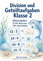 Vorschau - Arbeitsblätter - Division und Geteiltaufgaben Klasse 2 | Materialpaket | 20 PDFs mit 140 Arbeitsblättern - Deckblatt