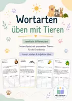 Vorschau - Arbeitsblätter - Materialpaket Wortarten - Tiere (Nomen/Verben/Adjektive) - Deckblatt