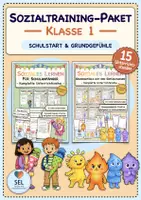 Vorschau - Stundenentwürfe - Soziales Lernen: Sozialtraining-Paket "Klasse 1" - 2 Sozialtrainings zum Schulstart (15 Unterrichtsstunden) / Einschulung / Schuljahresbeginn / Gefühle / Klassenregeln - Deckblatt