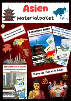 Vorschau - Arbeitsblätter - Asien Materialpaket: Kontinent, Geografie, Klima, Kultur & Megastädte - Deckblatt