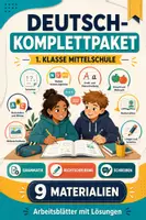 Vorschau - Arbeitsblätter - Deutsch Komplettpaket 1. Klasse Mittelschule – Grammatik, Rechtschreibung & Textkompetenz (9 Arbeitsblätter mit Lösungen) - Deckblatt