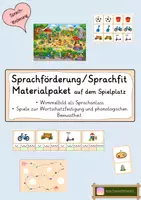 Vorschau - Stationenlernen - Sprachförderung Sprachfit "auf dem Spielplatz" Materialpaket - Deckblatt