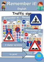 Vorschau - Spiele - Materialpaket - Merk es dir! / Remember it! - Verkehrsschilder / Verkehrszeichen / Traffic signs - 3 Versionen (Englisch) - Deckblatt