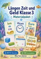 Vorschau - Arbeitsblätter - Längen Zeit und Geld Klasse 3 | Materialpaket | 20 PDFs mit 120 Arbeitsblättern - Deckblatt